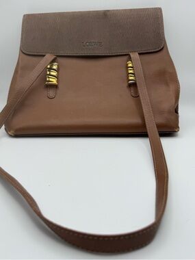 Loewe Velazquez Vintage Brown Leather Shoulder Bag Gold Coil Hardware Spain